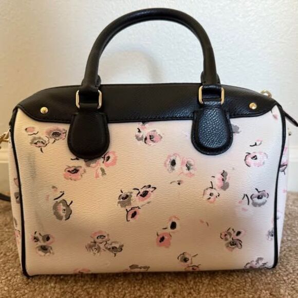 Coach Mini Bennett Satchel Crossbody Bag – Floral Print, Black/Pink, Leather - Picture 6 of 10